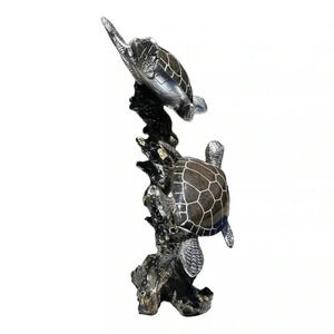 12” Double Swimming Sea Turtle Sculpture Polystone Coral Reef Coastal Decor